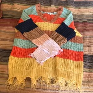 Frayed striped sweater